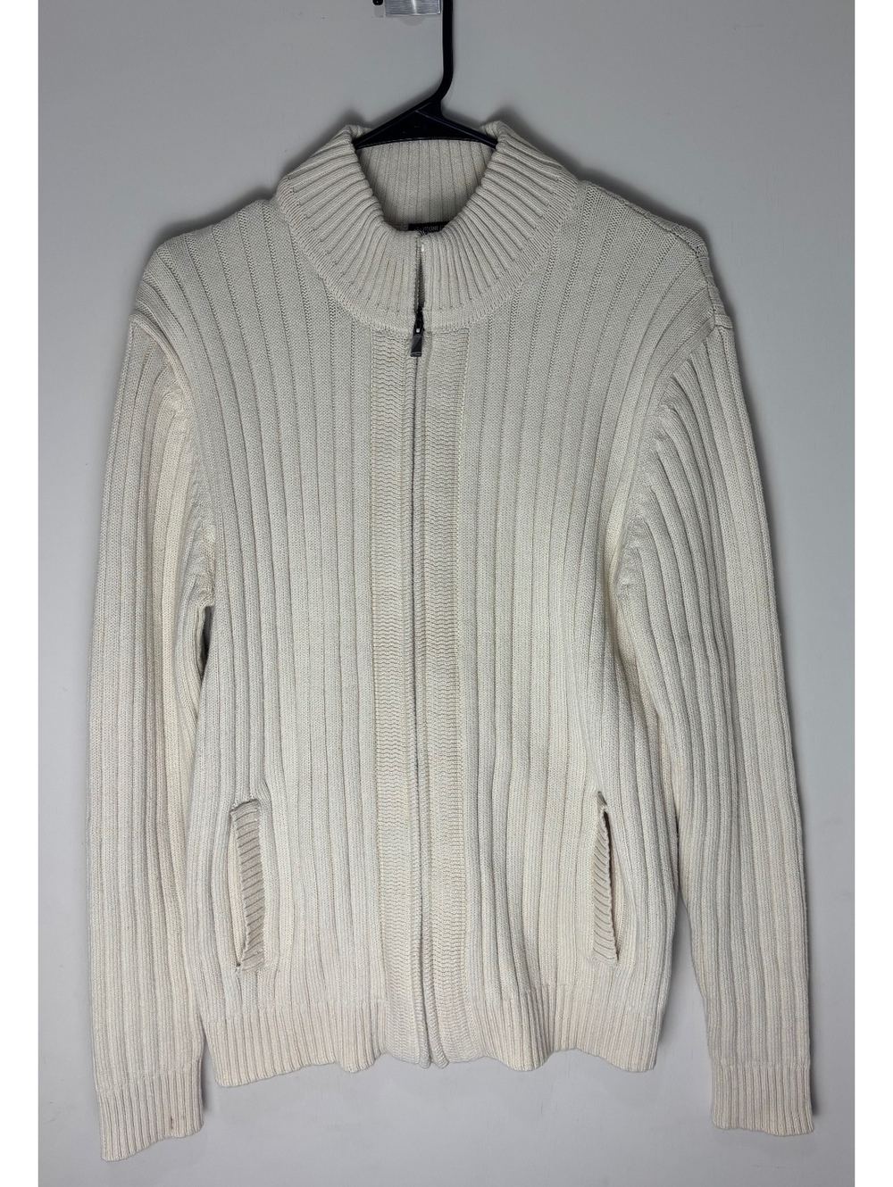 Pioneer Camp Men’s Medium Cream Ribbed Full Zip Mock Neck Sweater Cardigan